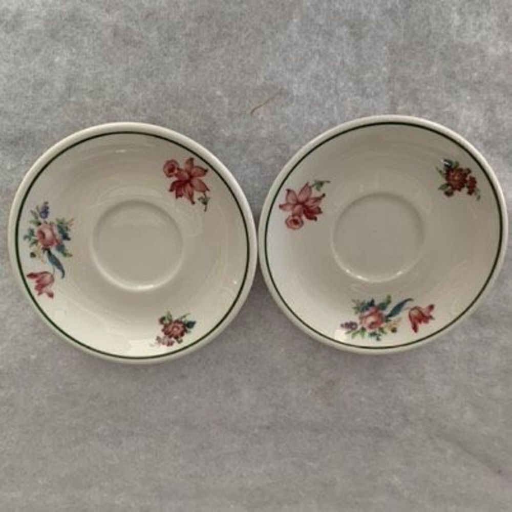 2 Syracuse China Red Flower Green Rim Saucers Commonwealth of Pennsylvania